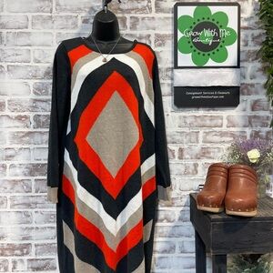 Eliza J Long Sleeve Dress with Bold Orange and Black Pattern 1X